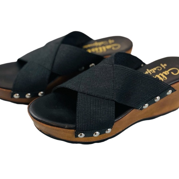 CALLISTO OF CALIFORNIA Black Platform Slip On Open Toe Shoes Women’s Size 7 - Picture 3 of 7